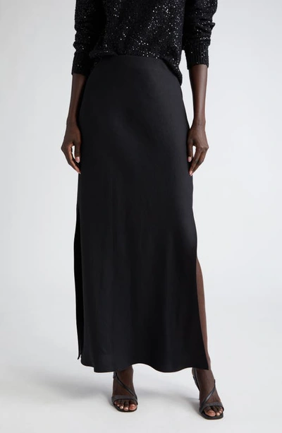 Brunello Cucinelli Satin Bias Maxi Skirt In Black