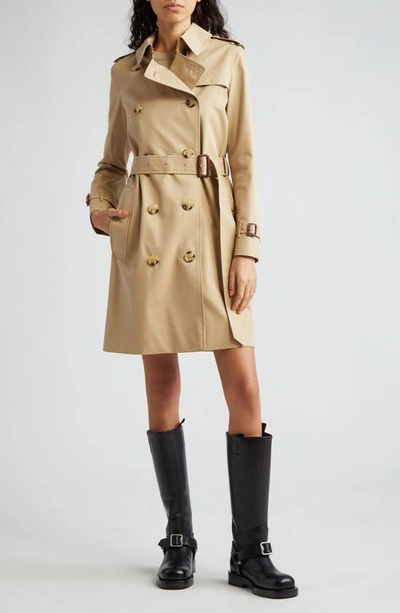 Burberry Kensington Organic Belted Double-breasted Trench Coat In Honey