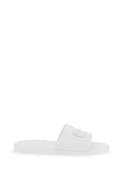 Dolce & Gabbana Logo Embossed Slides In White