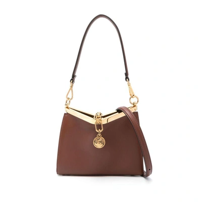 Etro Vela Logo Debossed Mini Shoulder Bag In Brown