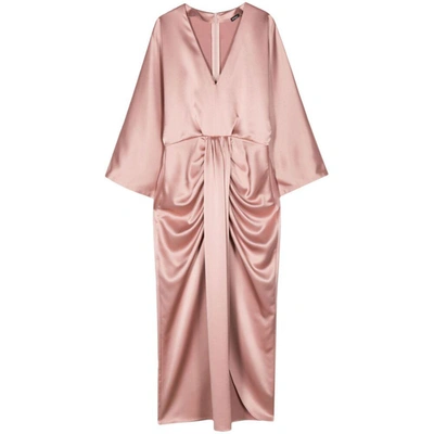 Kiton V-neck Satin-finish Dress In Pink