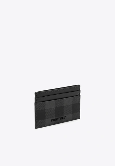 Burberry Check Pattern Leather Cardholder In Gray