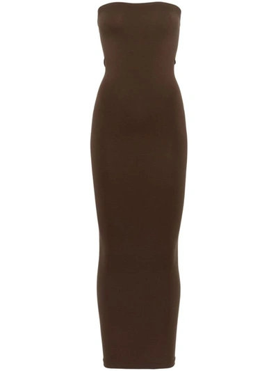 Wolford Fatal Strapless Midi Tube Dress In Brown
