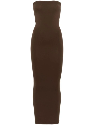 Wolford Fatal Strapless Midi Tube Dress In Umber