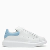 Alexander Mcqueen White Leather Sneakers With Pastel Light Blue Suede Heel In White