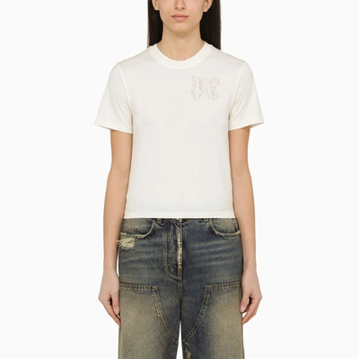 PALM ANGELS WHITE COTTON T-SHIRT WITH LOGO