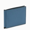 VALEXTRA LIGHT BLUE GREY GRIP WALLET IN GRAINED LEATHER