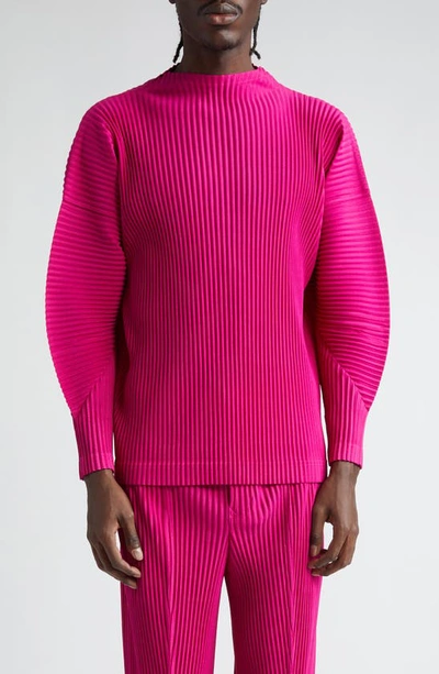 Issey Miyake Monthly Colors November Pleated Mock Neck Top In Magenta