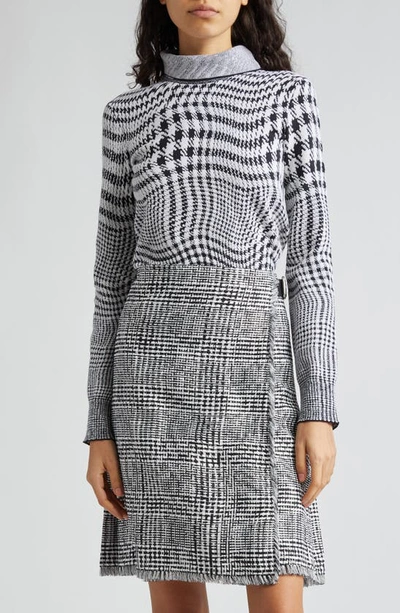 Burberry Wool-blend Warped Houndstooth Sweater In Black