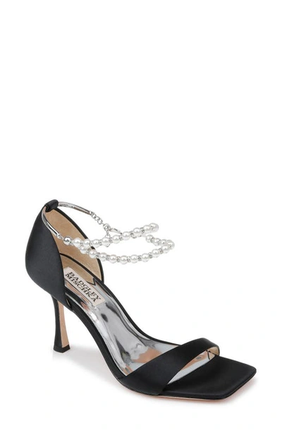 Badgley Mischka Loretta Metallic Pearly-strap Sandals In Black