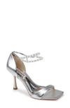 Badgley Mischka Loretta Metallic Pearly-strap Sandals In Silver