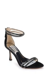 Badgley Mischka Logan Metallic Crystal Ankle-cuff Sandals In Black