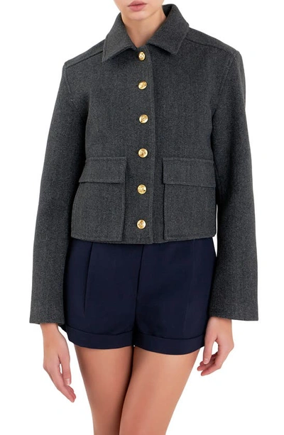 English Factory Women's Gold Button Cropped Jacket In Charcoal