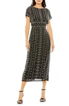 MAC DUGGAL BEADED EMPIRE WAIST COLUMN MIDI COCKTAIL DRESS