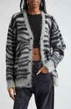 R13 ZEBRA STRIPE DISTRESSED WOOL & MOHAIR BLEND V-NECK CARDIGAN