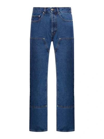 Palm Angels Monogram Jeans In Cotton In Blue