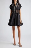 Zimmermann Matchmaker Flip Belted Crystal-embellished Linen And Silk-blend Organza Mini Dress In Black
