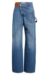 Jw Anderson Twisted Embroidered Wide-leg Jeans In Blue