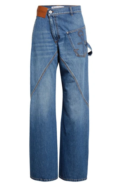 Jw Anderson Twisted Embroidered Wide-leg Jeans In Blue