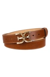 Sam Edelman Women's Slim Double-e Plaque Buckle Belt In Saddle