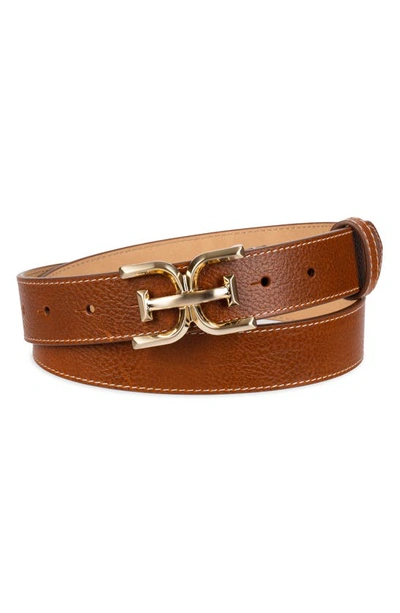 Sam Edelman Women's Slim Double-e Plaque Buckle Belt In Saddle Tan