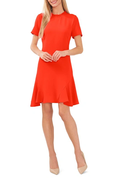 Cece Women's Ruffle Neck Short Sleeve Godet A-line Dress In Cherry Pop