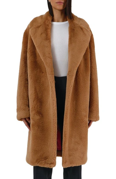 Apparis Blair Faux Fur Mid Length Coat In Brown
