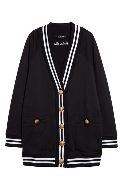 Balmain Striped-trim Signature Jersey Cardigan In Black