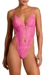 In Bloom By Jonquil Alice Lace Thong Bodysuit Teddy In Hot Pink