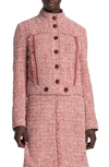 St John Georgette-trim Textured Eyelash Fringe Tweed Jacket In Petal Pink/cranberry Multi