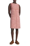 St John Georgette-trim Eyelash Fringe Tweed Sleeveless Dress In Petal Pink/ Cranberry Multi