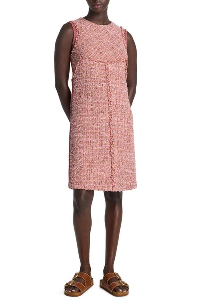 St John Georgette-trim Eyelash Fringe Tweed Sleeveless Dress In Petal Pink/cranberry Multi