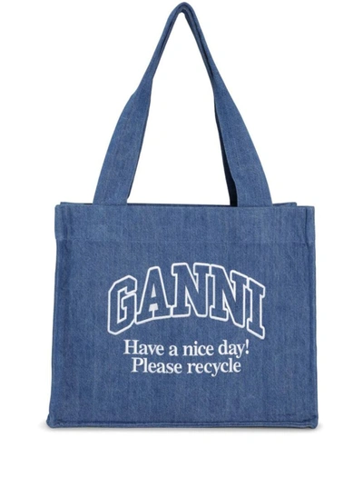 Ganni Large Easy Shopper Denim In Blu