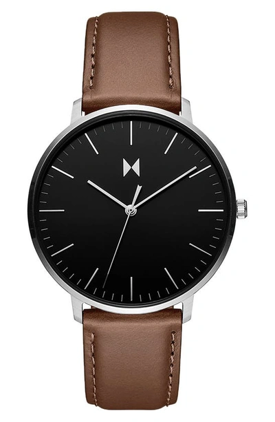 MVMT MVMT LEGACY SLIM LEATHER STRAP WATCH, 42MM