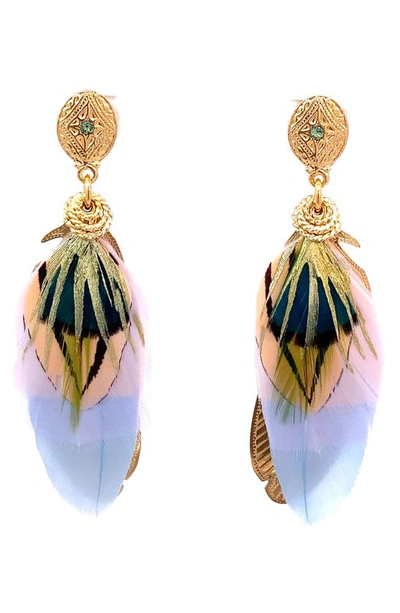 Gas Bijoux Sao Feather Drop Earrings In Gold/purple
