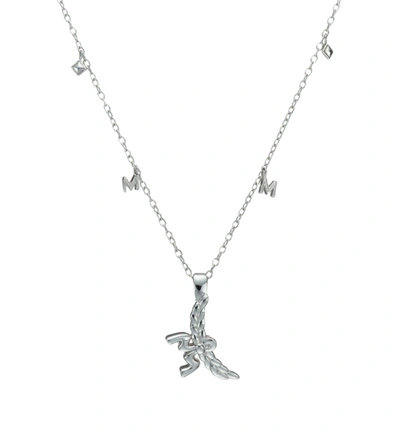 Mcm Women's Silver 3d Logo Laurel Charm Pendant Necklace