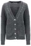Alessandra Rich Stud-embellished V-neck Cardigan In Grey