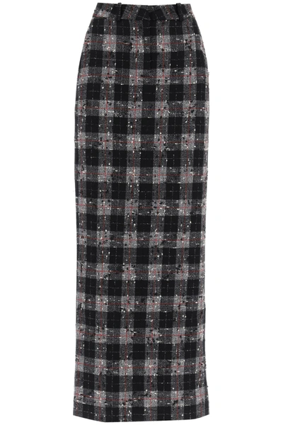 Alessandra Rich Checked Lurex Wool Maxi Skirt In Black