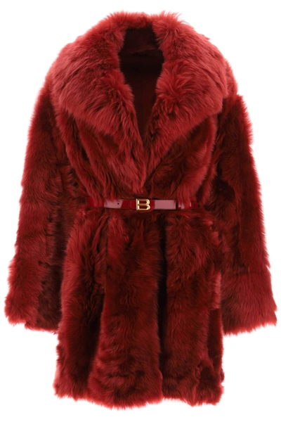 Bally Belted Shearling Fur Coat In Red