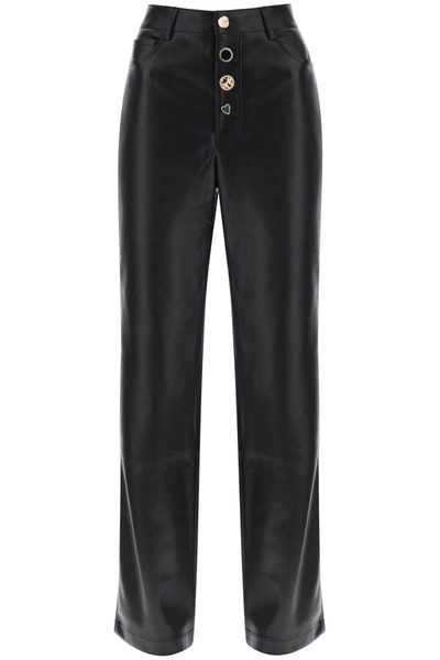 Rotate Birger Christensen Rotate Embellished Button Faux Leather Trousers In Black