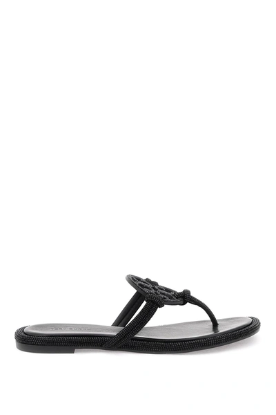 Tory Burch Miller Pave Logo Thong Sandals In Black