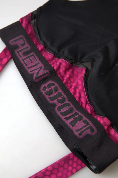 PLEIN SPORT PLEIN SPORT SLEEK BLACK SPORTS BRA WITH FUCHSIA WOMEN'S ACCENT