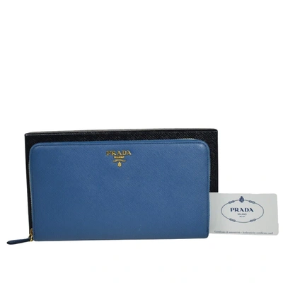 Prada Saffiano Leather Wallet () In Blue