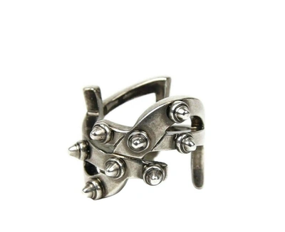Saint Laurent Women's Aged Brass Metal Ring With Spikes 359809 8141 In Silver