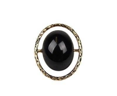 Saint Laurent Women's Black Center Brass Metal Rope Oval Ring 440489 8260 In Gold