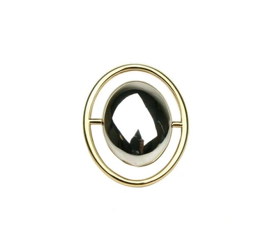 Saint Laurent Women's Silver Center Brass Metal Oval Ring In Gold