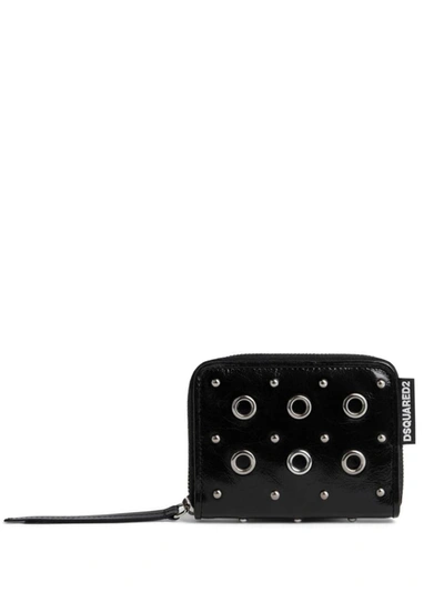 Dsquared2 Eyelet-detail Leather Wallet In Nero