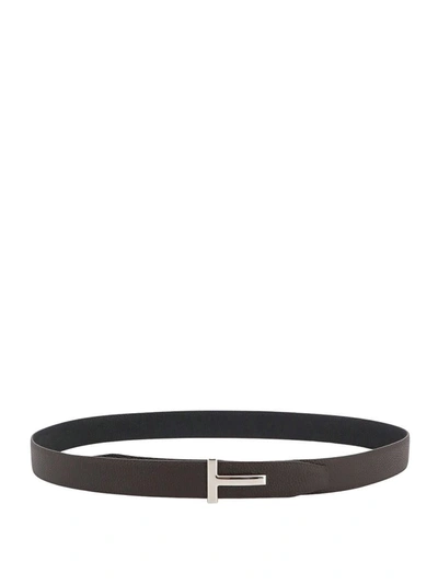 Tom Ford Logo Logo Plaque Belt In Brown