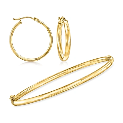 Ross-simons Italian 14kt Yellow Gold Jewelry Set: 3mm Hoop Earrings And Bangle Bracelet