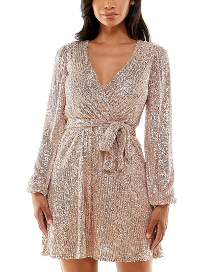 Emerald Sundae Juniors Womens Sequined Short Mini Dress In Gold